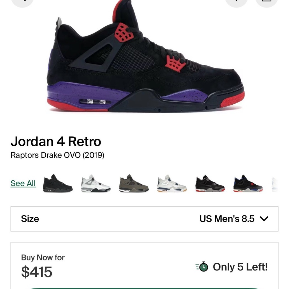 Jordan 4 Retro Black with Purple and Red Accents